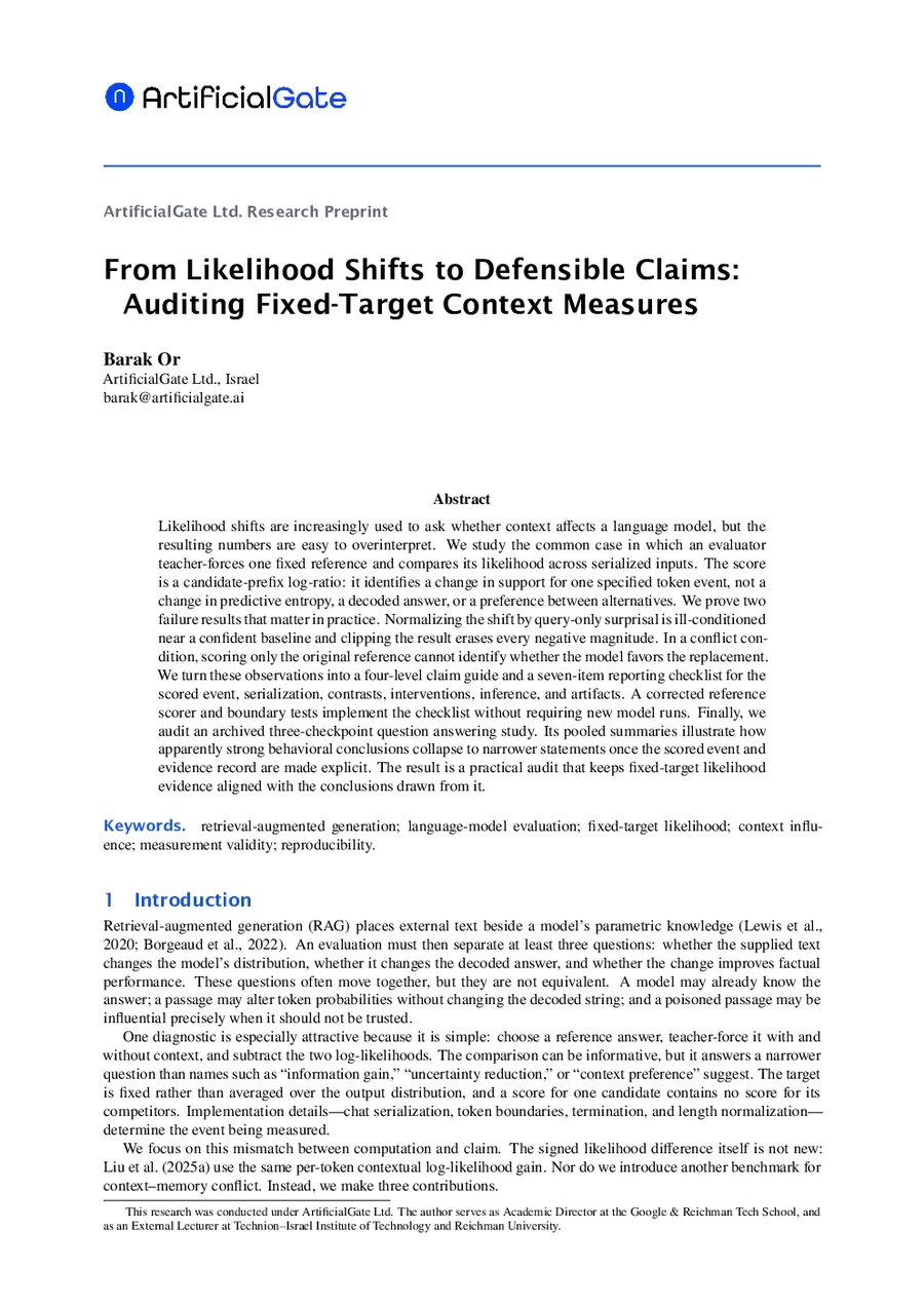First page preview of From Likelihood Shifts to Defensible Claims