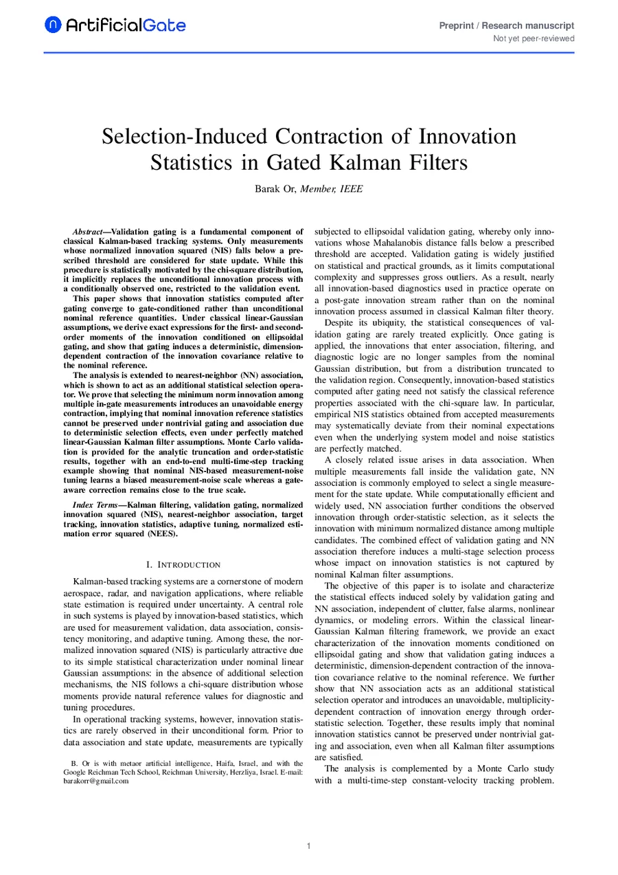 First page preview of Selection-Induced Contraction of Innovation Statistics in Gated Kalman Filters