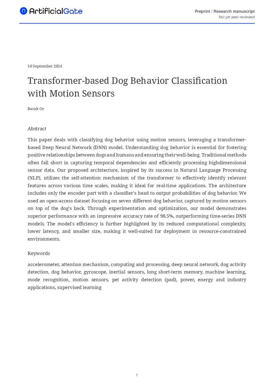 First page preview of Transformer-based Dog Behavior Classification with Motion Sensors