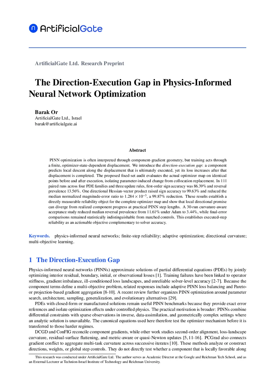 First page preview of The Direction-Execution Gap in Physics-Informed Neural Network Optimization