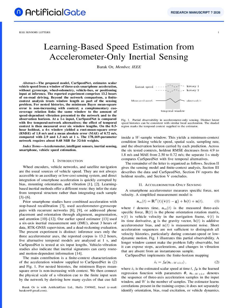 First page preview of Learning-Based Speed Estimation from Accelerometer-Only Inertial Sensing